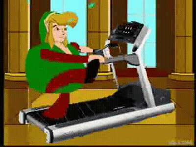 A Cartoon Character Is Riding A Treadmill . GIF