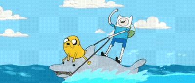 A Cartoon Character Is Riding On The Back Of A Dolphin In The Ocean GIF