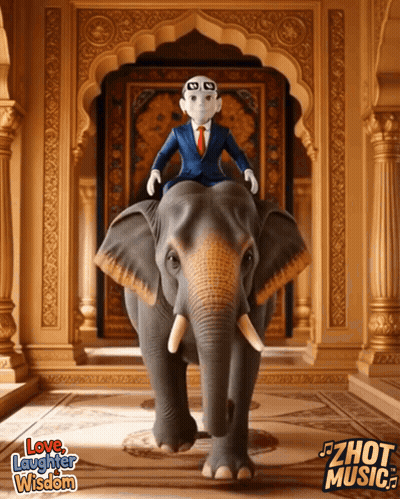 A Cartoon Character Is Riding On The Back Of An Elephant With The Words Love Laughter Wisdom On The Bottom GIF
