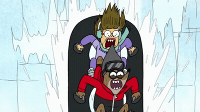 A Cartoon Character Is Riding On The Back Of Another Cartoon Character On A Sled GIF