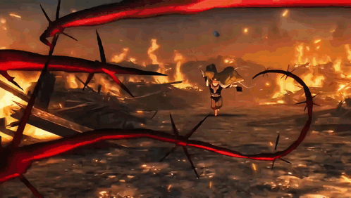 A Cartoon Character Is Running Through A Burning Field GIF