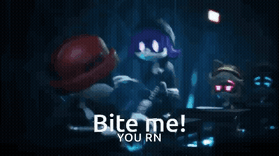 A Cartoon Character Is Saying `` Bite Me , You Rn '' . GIF