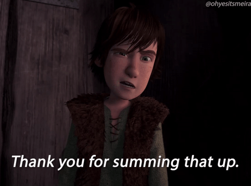A Cartoon Character Is Saying Thank You For Summing That Up GIF