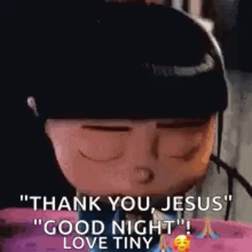 A Cartoon Character Is Saying `` Thank You Jesus `` Good Night ! `` Love Tiny '' . GIF