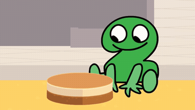 A Cartoon Character Is Screaming In Front Of A Cake That Has Spikes On It GIF