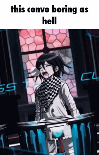A Cartoon Character Is Screaming In Front Of A Stained Glass Window And Says This Convo Boring As Hell GIF