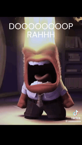 A Cartoon Character Is Screaming With His Mouth Wide Open And A Light Coming Out Of His Head . GIF