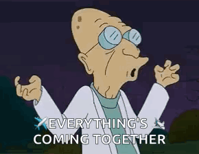 A Cartoon Character Is Screaming With Lightning Behind Him And Says Everything 'S Coming Together GIF