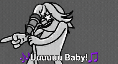 A Cartoon Character Is Singing Into A Microphone And Pointing At The Camera With The Words Uuuuuuu Baby . GIF