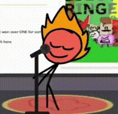 A Cartoon Character Is Singing Into A Microphone With A Fire On His Head . GIF