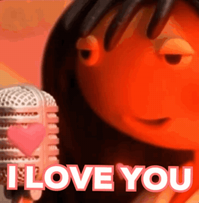 A Cartoon Character Is Singing Into A Microphone With The Words " I Love You " Below Her GIF