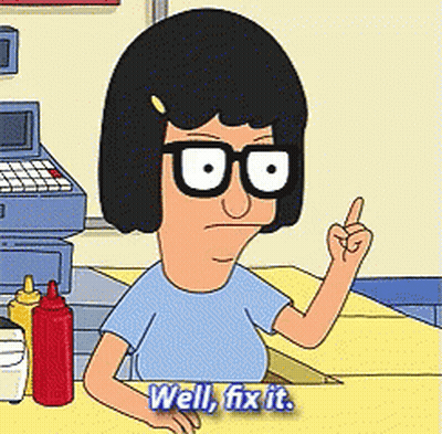 A Cartoon Character Is Sitting At A Counter And Saying Well Fix It GIF