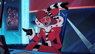 A Cartoon Character Is Sitting At A Desk With A Poster That Says Love Potion On It GIF