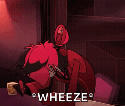 A Cartoon Character Is Sitting At A Table With A Drink And Says Wheeze * . GIF