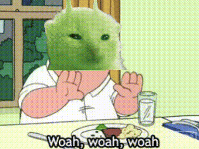 A Cartoon Character Is Sitting At A Table With A Plate Of Food And The Words Woah Woah Woah Written Below Him GIF