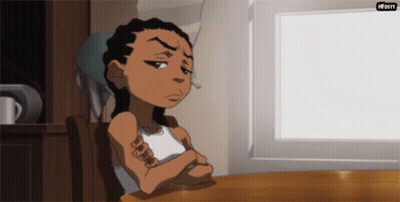 A Cartoon Character Is Sitting At A Table With His Arms Crossed And A White Background With The Word Hoost Written On It GIF