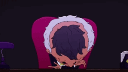 A Cartoon Character Is Sitting At A Table With His Mouth Open And Smoking A Cigarette . GIF