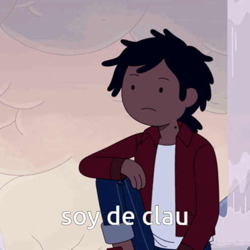 A Cartoon Character Is Sitting Down With The Words Soy De Clau Below Him GIF