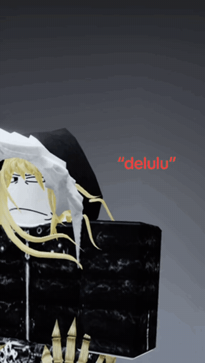 A Cartoon Character Is Sitting In A Black Box And Says " Delulu " In Red Letters GIF