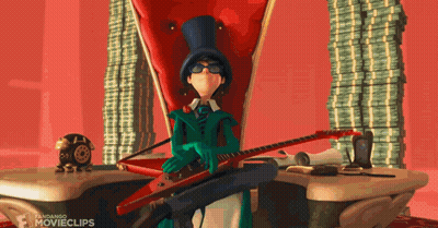 A Cartoon Character Is Sitting In A Chair Holding A Guitar And A Gun GIF