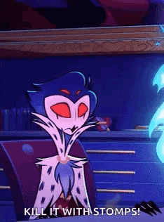 A Cartoon Character Is Sitting In A Chair With A Ghost In The Background And Says `` Kill It With Stomps '' . GIF