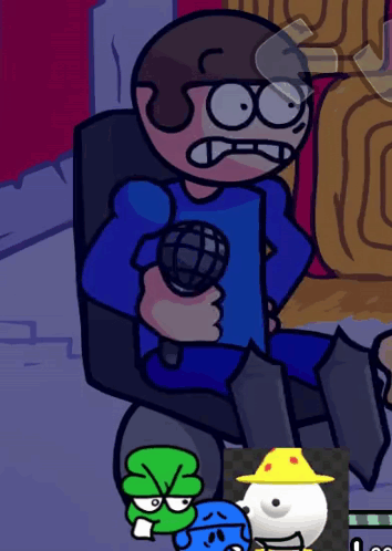 A Cartoon Character Is Sitting In A Chair With A Microphone GIF