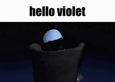 A Cartoon Character Is Sitting In A Chair With The Words Hello Violet Above Him . GIF