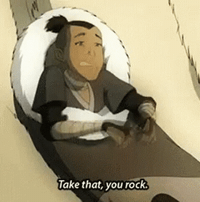 A Cartoon Character Is Sitting In A Chair With The Words `` Take That , You Rock '' Written On The Bottom . GIF