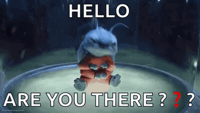 A Cartoon Character Is Sitting In A Glass Container And Says Hello Are You There ? GIF