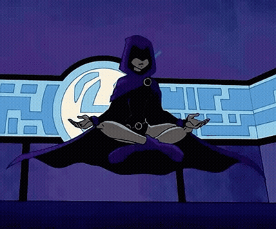 A Cartoon Character Is Sitting In A Lotus Position In Front Of A Building . GIF