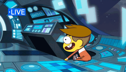 Cartoon Character Sitting At Control Panel Live GIF