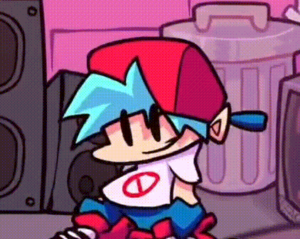 A Cartoon Character Is Sitting In Front Of A Trash Can And Speakers In A Room . GIF