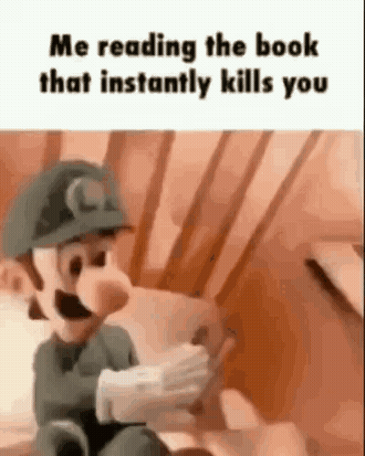 A Cartoon Character Is Sitting On A Bed Reading A Book . GIF