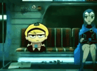 A Cartoon Character Is Sitting On A Bench Next To A Raven GIF
