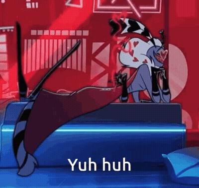 A Cartoon Character Is Sitting On A Blue Couch With The Words Yuh Huh Written On The Bottom GIF