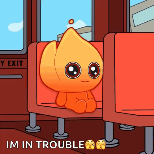A Cartoon Character Is Sitting On A Bus With The Words Im In Trouble GIF