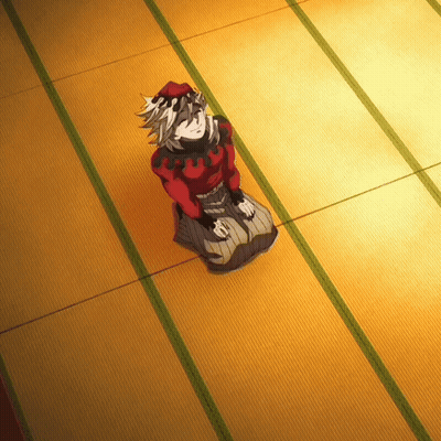 A Cartoon Character Is Sitting On A Carpeted Floor GIF