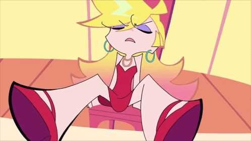 A Cartoon Character Is Sitting On A Chair And Has Her Eyes Closed GIF