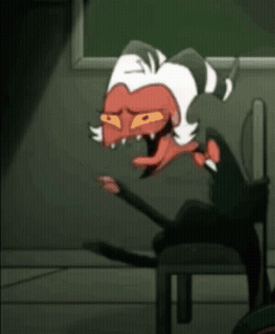 A Cartoon Character Is Sitting On A Chair In Front Of A Green Board . GIF