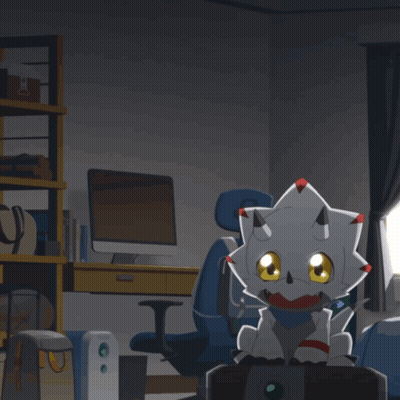 A Cartoon Character Is Sitting On A Chair With A Bag On It GIF