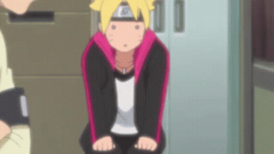 A Cartoon Character Is Sitting On A Chair With His Hands On His Knees In Front Of A Locker . GIF