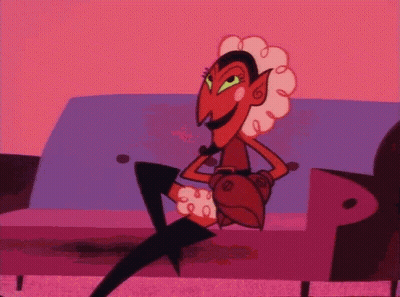 A Cartoon Character Is Sitting On A Couch With A Pink Background GIF