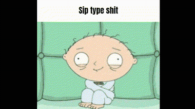 A Cartoon Character Is Sitting On A Couch With His Arms Crossed And The Words `` Sip Type Shit '' Written Above Him . GIF