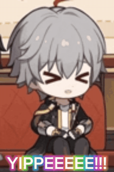A Cartoon Character Is Sitting On A Couch With His Eyes Closed And The Words Yippeeee !!! Behind Him GIF