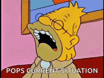 A Cartoon Character Is Sitting On A Couch With His Mouth Open And The Words Pops Current Situation Written Below Him . GIF