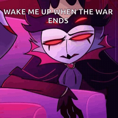 A Cartoon Character Is Sitting On A Couch With The Words Wake Me Up When The War Ends Above Him GIF
