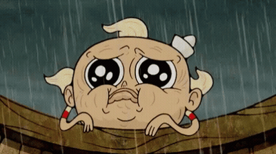 A Cartoon Character Is Sitting On A Ledge In The Rain With A Sad Look On His Face GIF