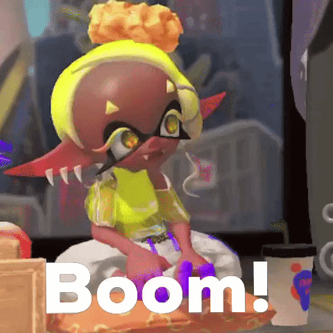 A Cartoon Character Is Sitting On A Pillow With The Word Boom Written Next To Her . GIF
