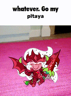 A Cartoon Character Is Sitting On A Pink Rug And Says `` Whatever Go My Pitaya '' GIF
