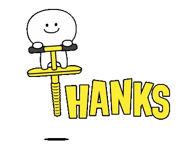 A Cartoon Character Is Sitting On A Pogo Stick Next To The Words Thanks . Sticker